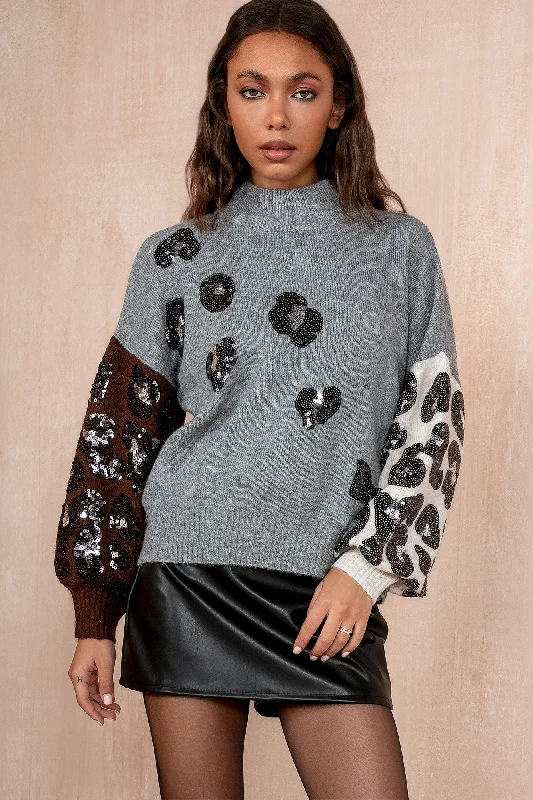 Terri Grey Knit Sequin JumperKnit Patterned