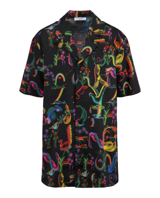 Alphabet-Print Short-Sleeved ShirtMesh Shirts