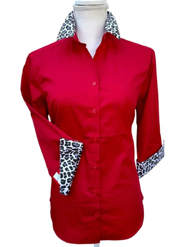 Women's Elizabeth Shirt In Red W/ Cheetah & Red StripeButton-Down Shirts