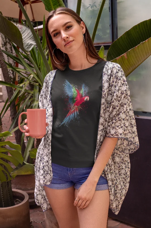 Vibrant Parrot Printed T-shirt for womenStriped T-Shirts