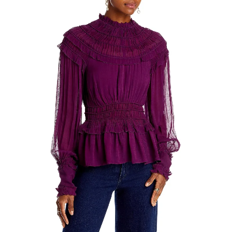 Womens Smocked Ruffled BlousePerformance Shirts