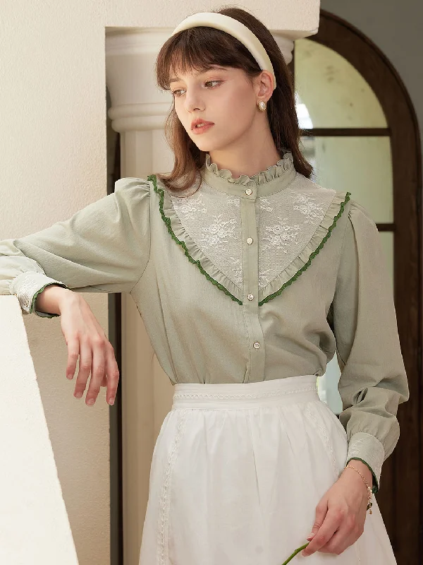 Vida Frill Trim Contrast Embroidered BlouseStudded Shirts