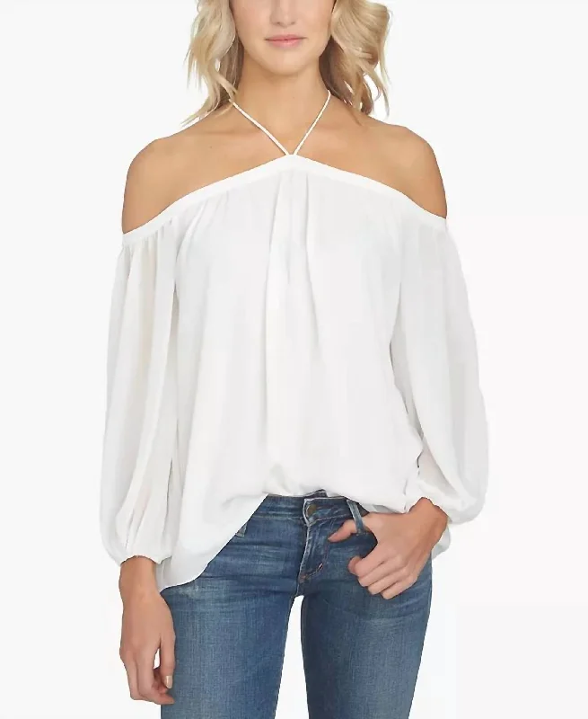 Off The Shoulder Cold Shoulders Halter Neck Blouse In WhitePainted Shirts