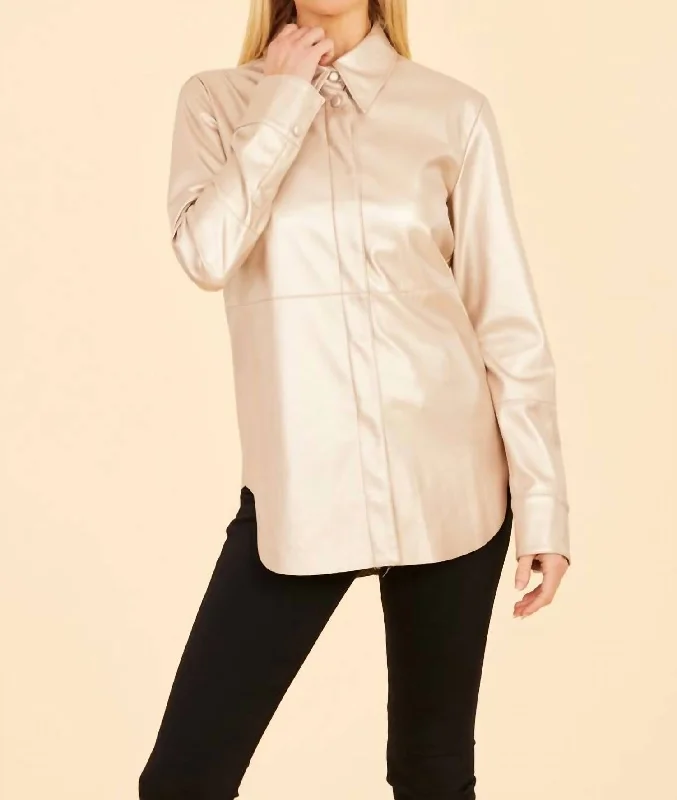 Vegan Leather Shirt In Pale GoldTasseled Shirts