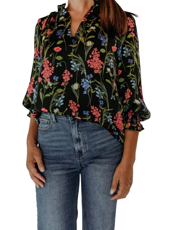 Ginny Split Neck Blouse In BlackPlush Shirts