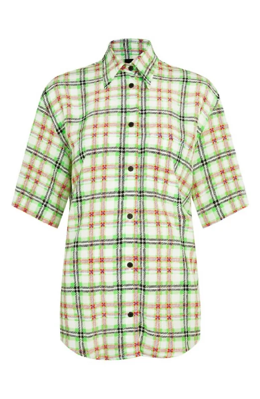 Silk Check Print Bowling Blouse In MulticolorBand Merch Shirts