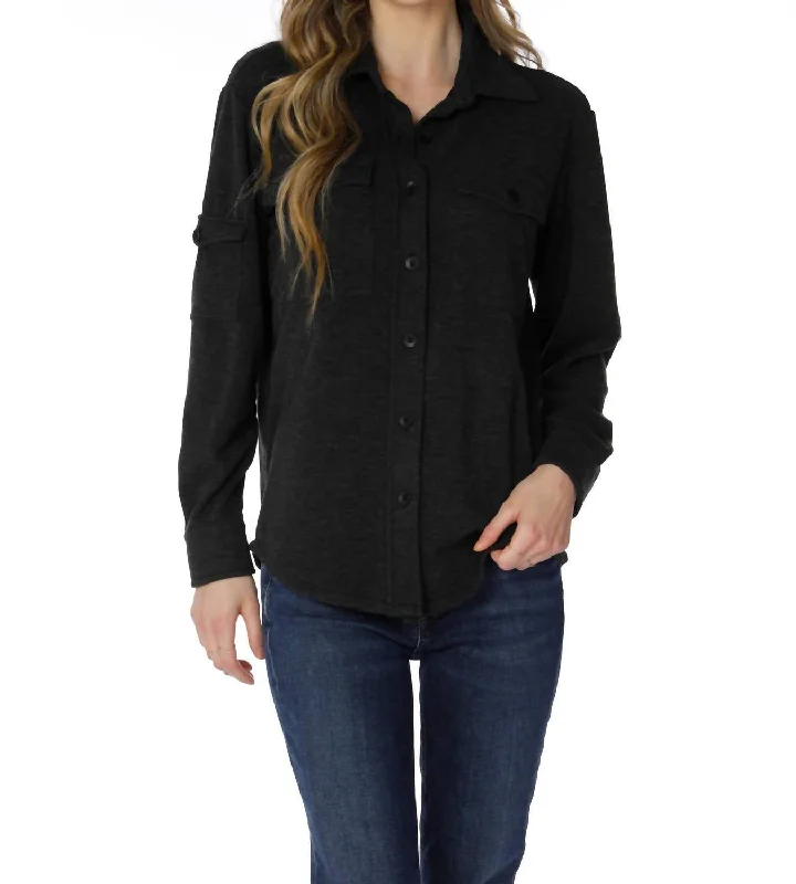 Pocket Button Front Shirt In Muted BlackLuxury Shirts