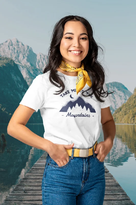 Take Me To The Mountains Printed T-shirt for womenEmbroidered T-Shirts