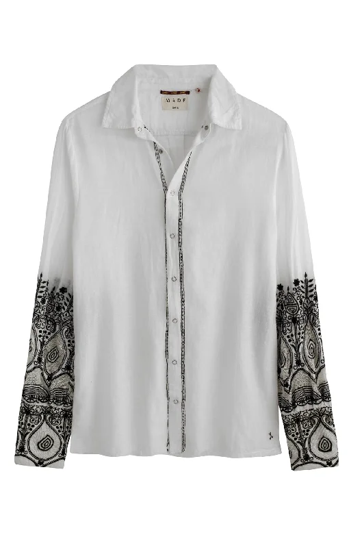 White Victorian  Embroidered BlouseSilk Shirts