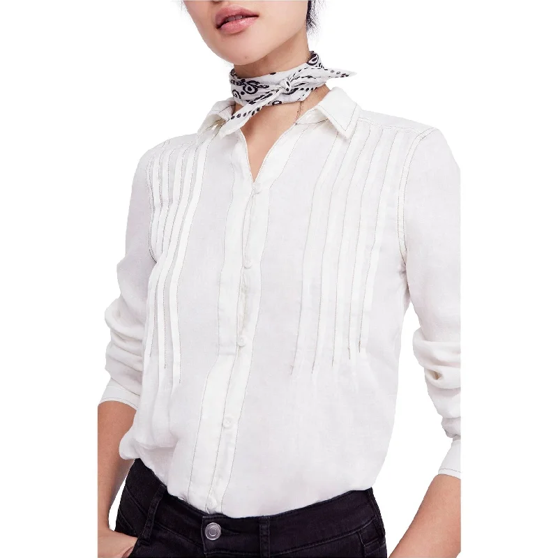 Free People Womens Pleated Button Down Blouse, Off-White, MediumTunic Shirts