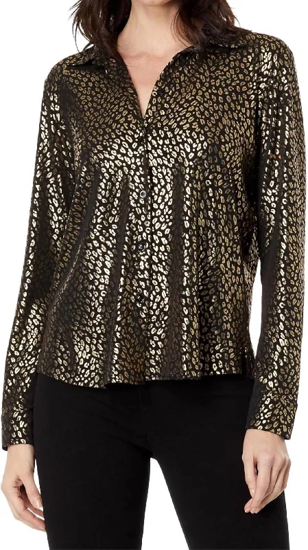 Whipstitch Detail Button Down Blouse In Black/goldTunic Shirts