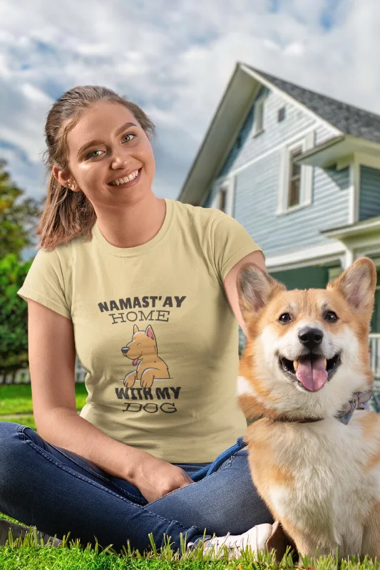 Namastay Home Dog Printed T-shirt for womenAsymmetrical T-Shirts