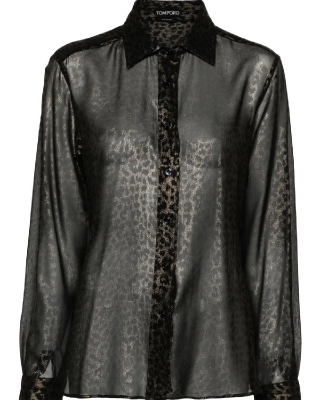 Tom Ford Womens Button Down Shirt In CheetahCashmere Shirts