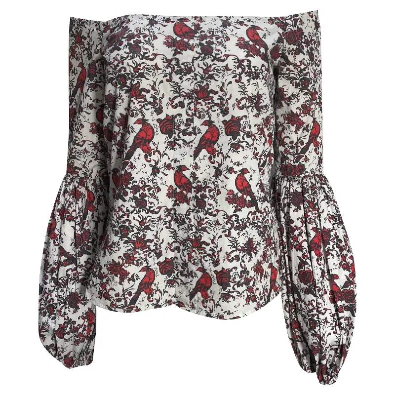 Caroline Constas Gisele Printed Blouse in Red CottonDesigner Shirts