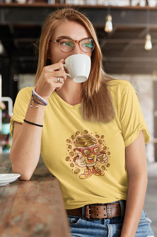 Cup With Coffee Beans Printed T-shirt for womenCycling T-Shirts