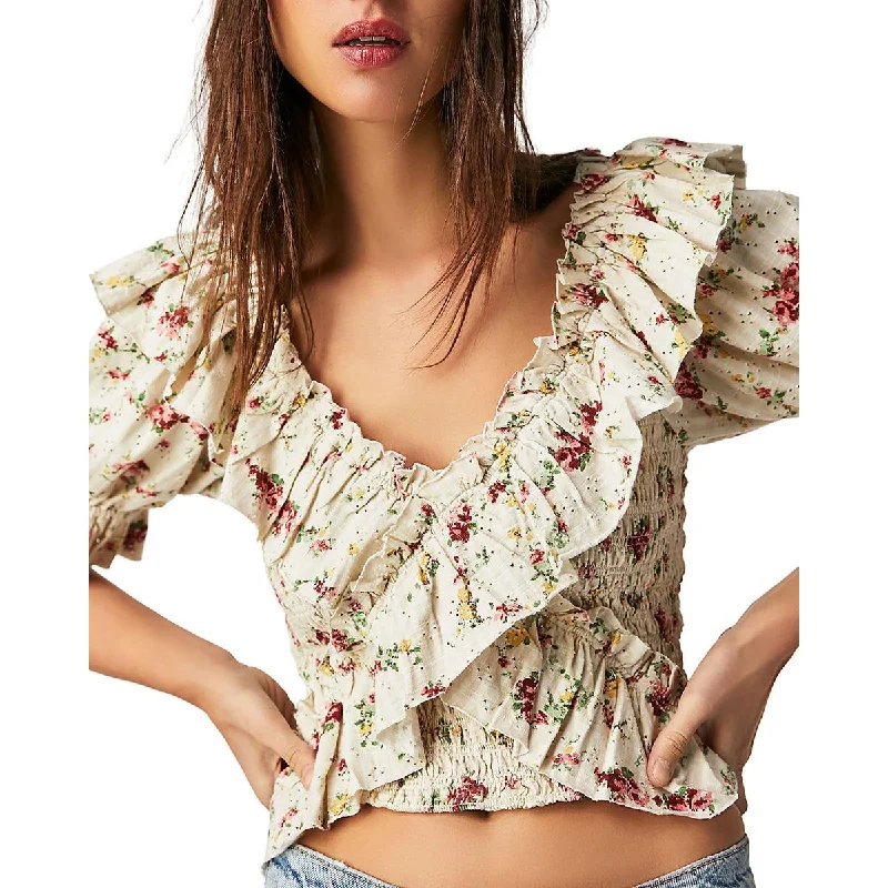 Womens Floral Print Ruched BlouseStatement Shirts