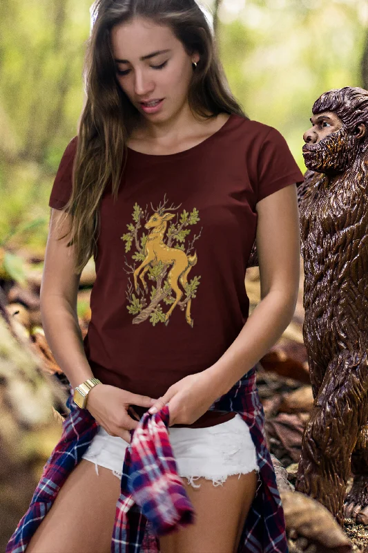 Forest Deer Printed Scoop Neck T-shirt for womenGraphic T-Shirts