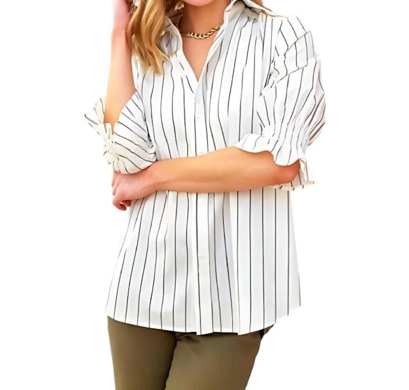 Sirena Striped Cotton Shirt In Natural/greenFishing Shirts