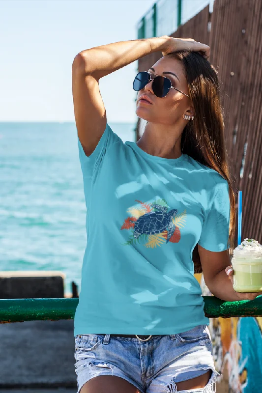 Tropical Sea Turtle Printed T-shirt for womenPlush T-Shirts