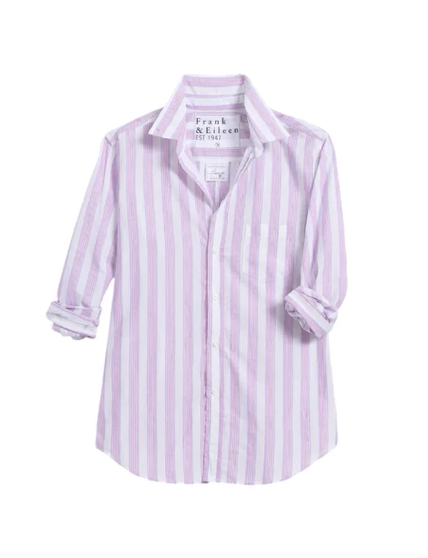 Women's Tailored Button Up Shirt Top In Purple Pink Multi StripeDress Shirts