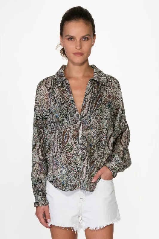 Printed Flat Chiffon Silk BlouseCashmere Shirts