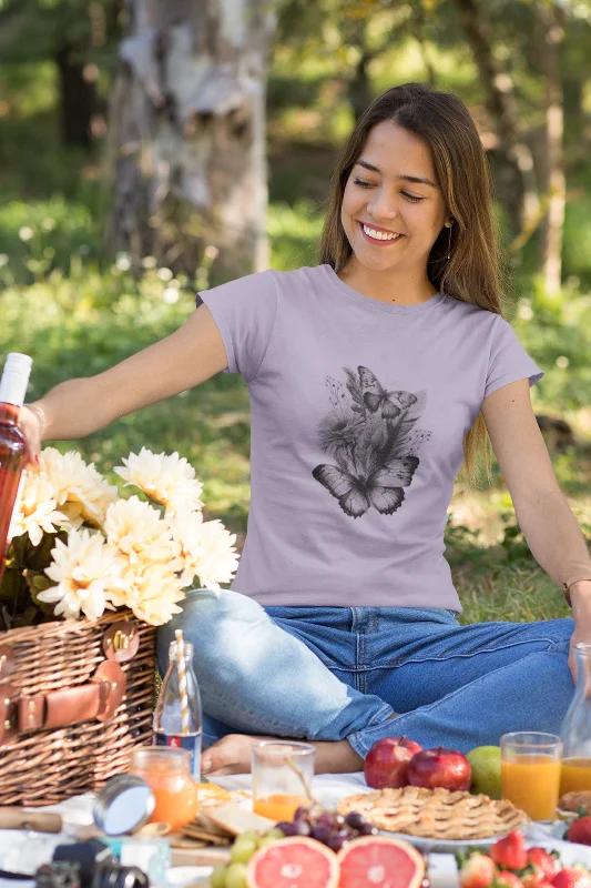 Butterfly Blooms Printed T-shirt for womenCotton T-Shirts