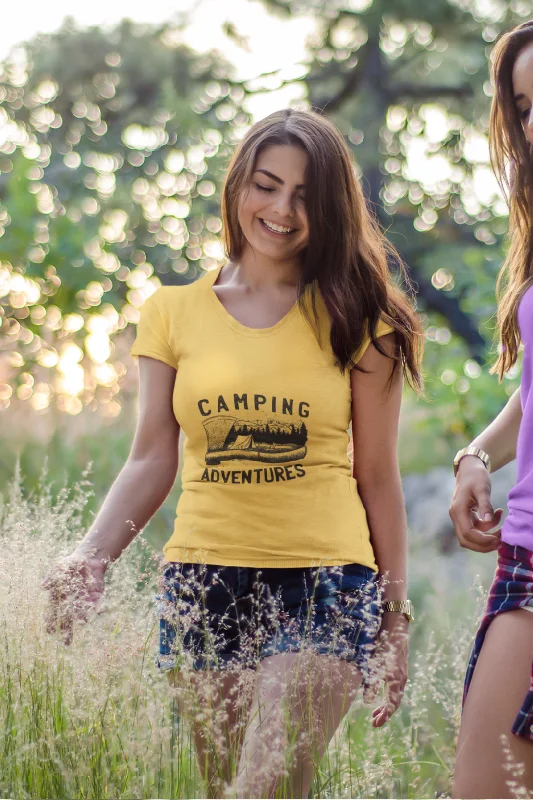 Camping Adventures Printed Scoop Neck T-shirt for womenRetro T-Shirts