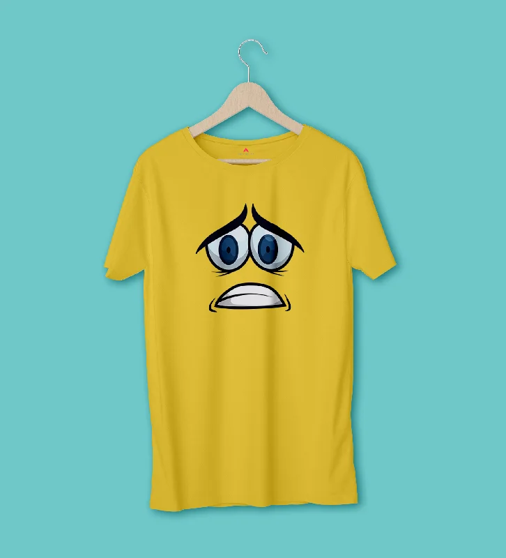 SCARED EXPRESSION HALF-SLEEVE T-SHIRTS (YELLOW)Longline T-Shirts