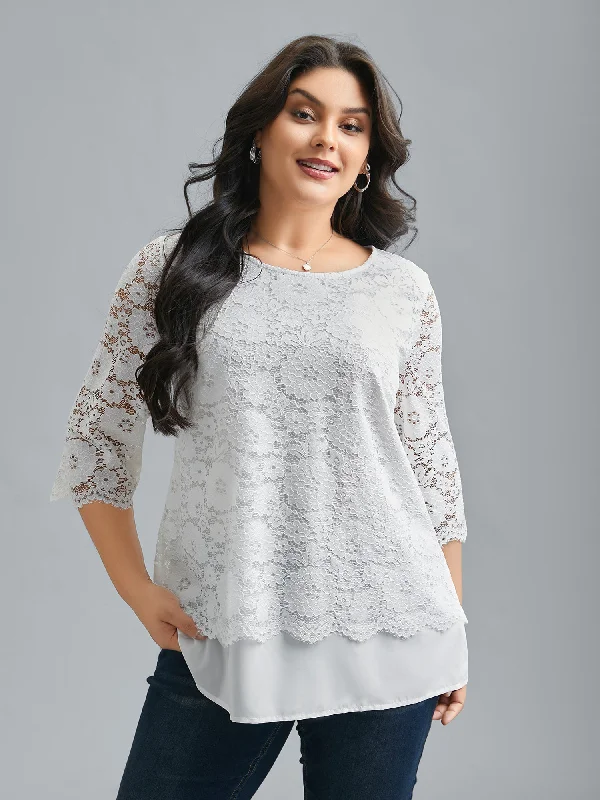 Layered Crochet Lace Semi-Sheer BlouseBand Merch Shirts