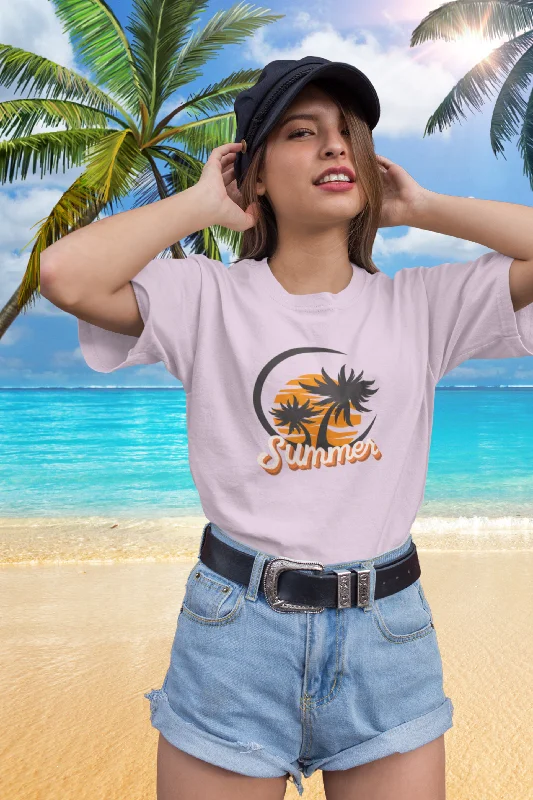 Summer Beach Vibes Printed T-shirt for womenSkateboard T-Shirts