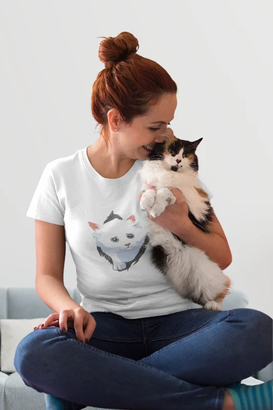 White Cat Printed T-shirt for womenStudded T-Shirts