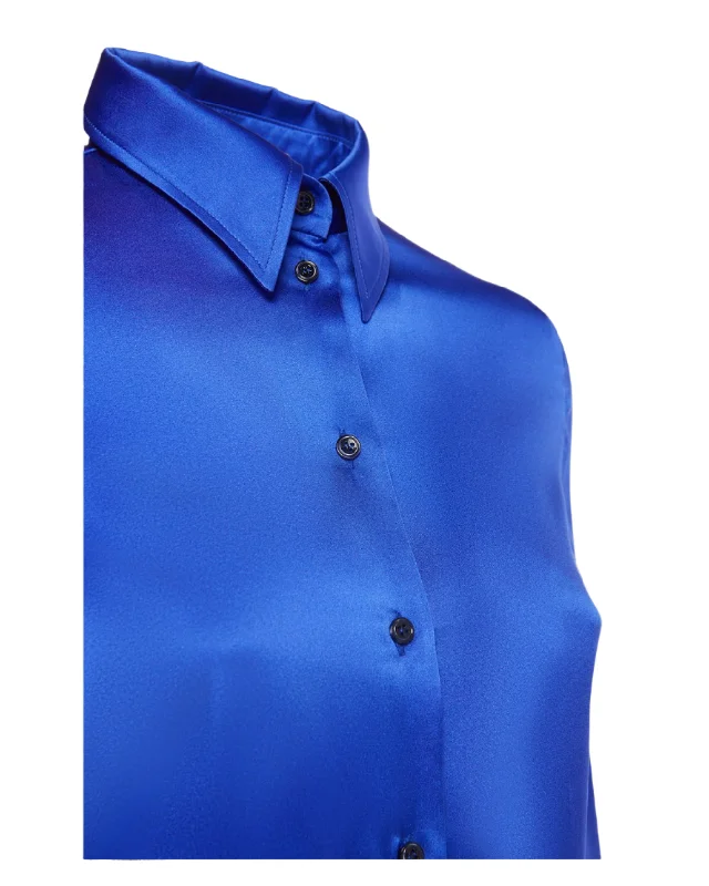 Tom Ford Womens Stretch Silk Satin Fitted Shirt In BlueRayon Shirts