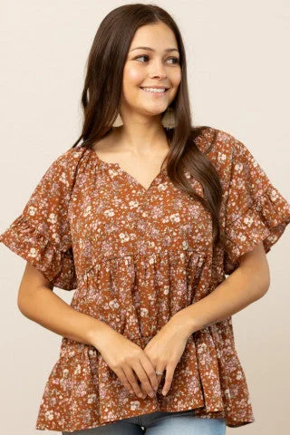 Brown floral blouseYoga Shirts