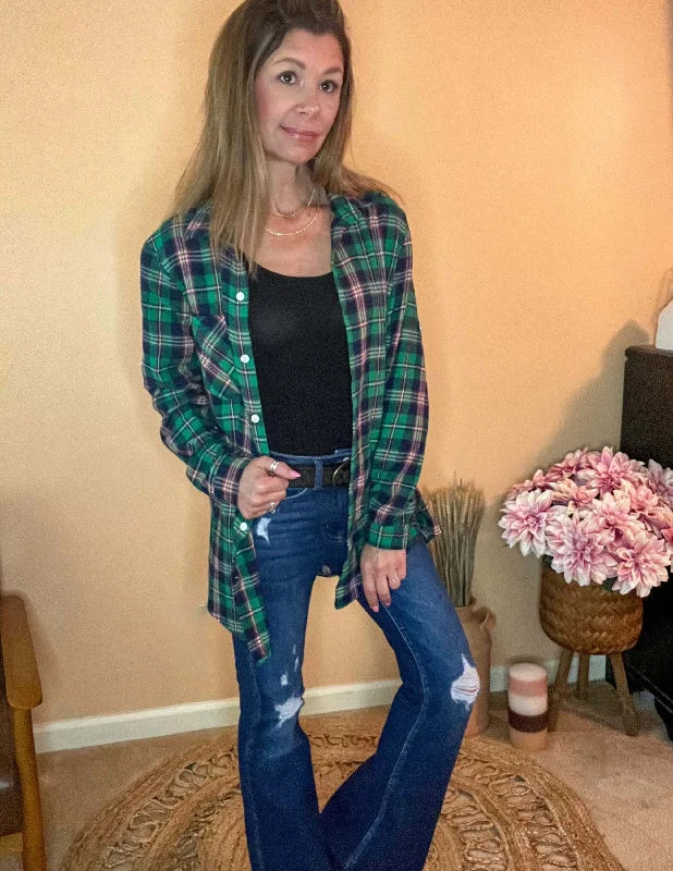 Cover Me in Plaid Shirt - GreenMetallic Shirts