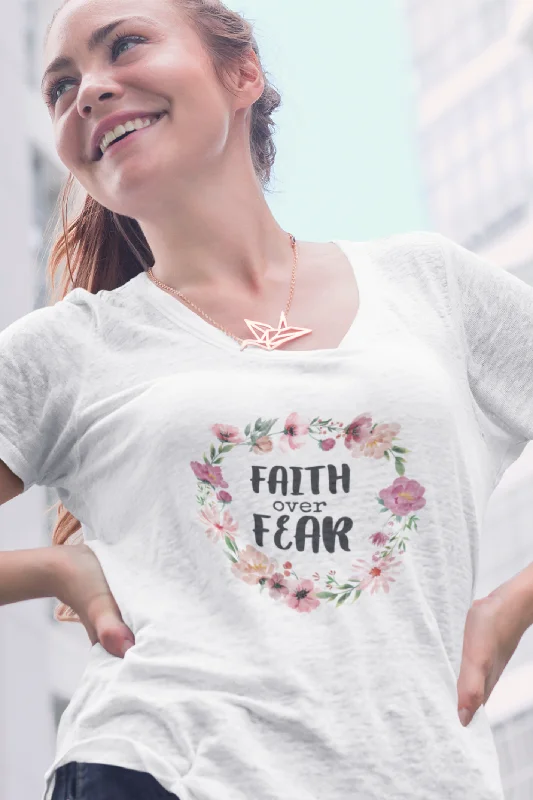 Faith Over Fear Printed Scoop Neck T-shirt for womenHip-Hop T-Shirts