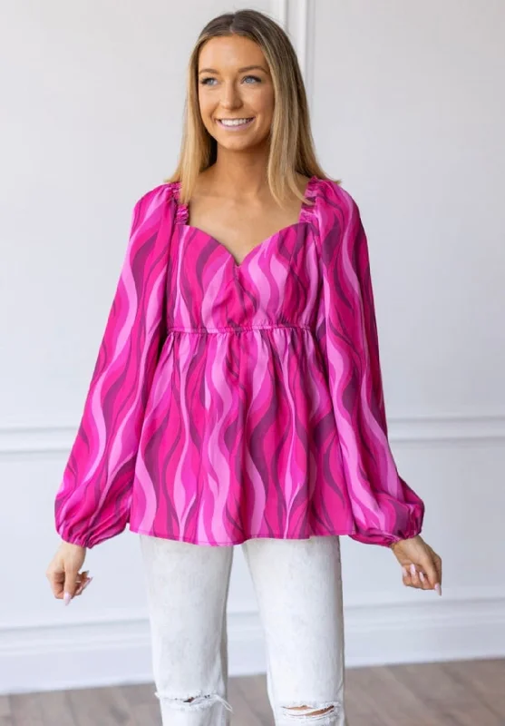 Flirty in Fuchsia Balloon-Sleeve BlouseQuick-Dry Shirts