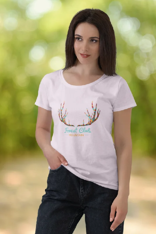 Forest Club Printed Scoop Neck T-shirt for womenFleece T-Shirts