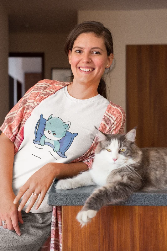 Cute Sleeping Cat Printed T-shirt for womenYoga T-Shirts