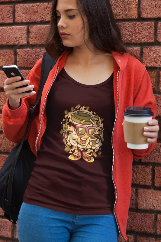 Cup With Coffee Beans Printed Scoop Neck T-shirt for womenHunting T-Shirts