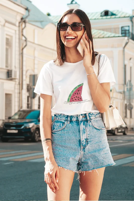 Watermelon Shark Fin Printed T-shirt for womenBeaded T-Shirts