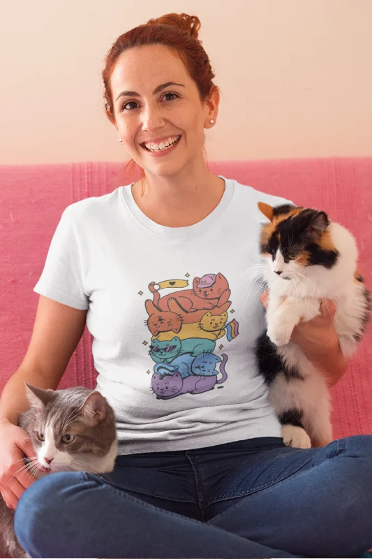 LGBTQ Cats Printed T-shirt for womenBoat Neck T-Shirts