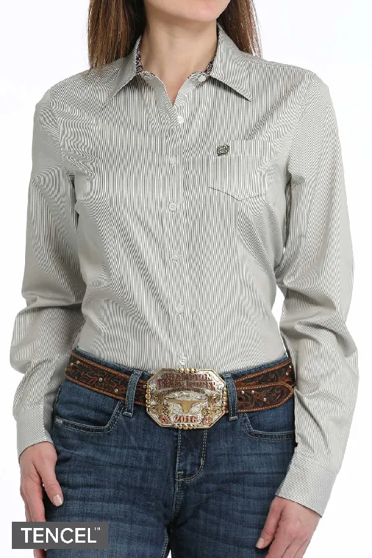 Cinch Women’s Olive & White Stripe ShirtZippered Shirts