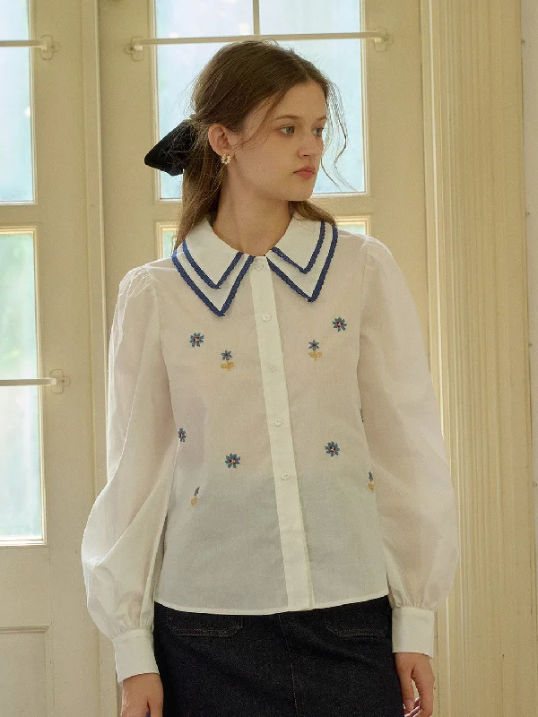 【Final Sale】Paloma Embroidered Double-Collar Color-Block ShirtFitted Shirts