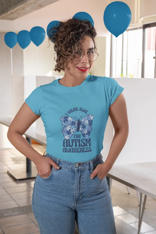 Autism Awareness Puzzle SkyBlue Printed T-shirt for womenOutdoor T-Shirts