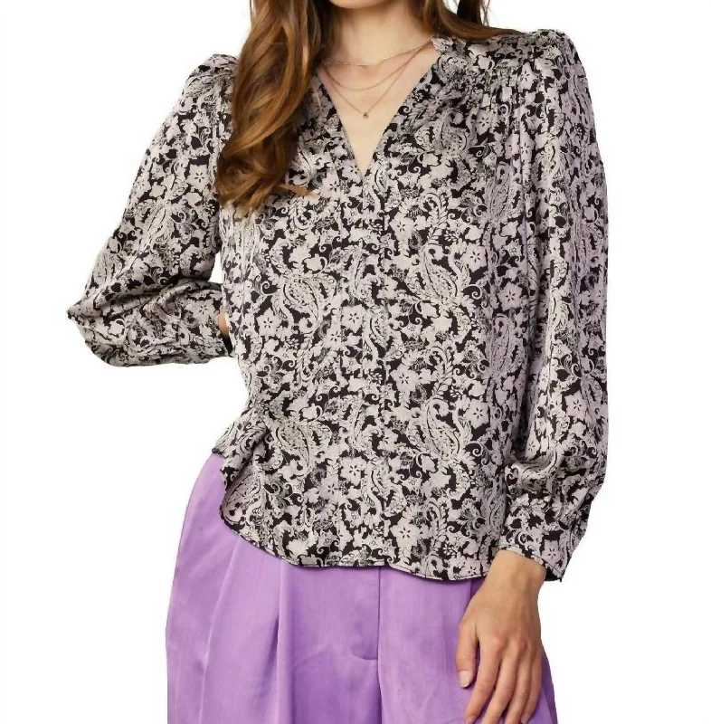 Jacquard Paisley Vneck Blouse In Pink BlackDenim Shirts