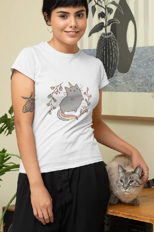 Unicorn Cat Printed T-shirt for womenFishing T-Shirts