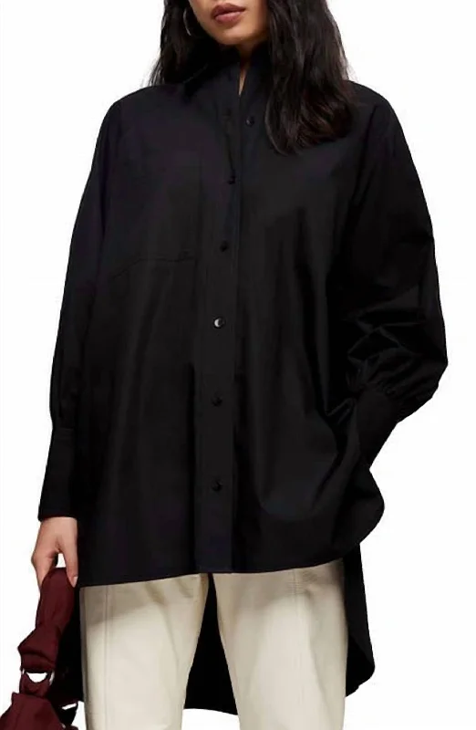 Button Down High Low Poplin Shirt In BlackSports Team Shirts