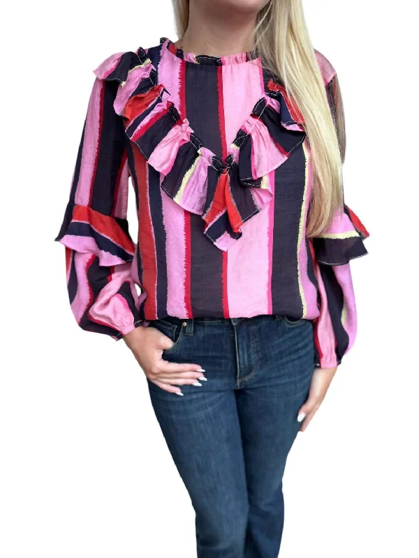 Stripe Ruffle Blouse In MulticolorStriped Shirts