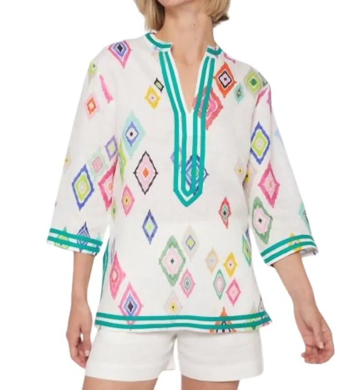 Ikat Linen Blouse In White MultiOutdoor Shirts