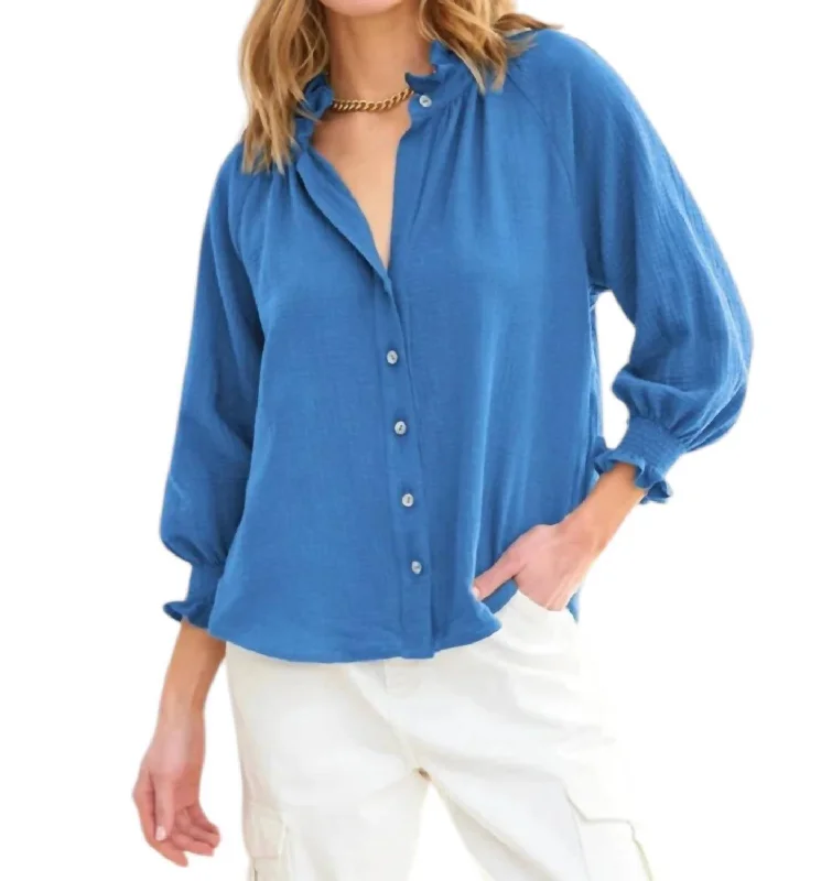 Fiona Ruffle Trim Shirt In BlueRainproof Shirts